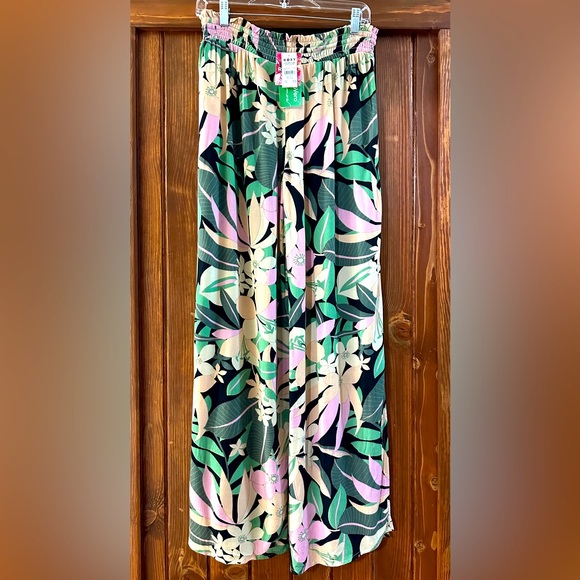 NWT Roxy Large Tropical Rhythm wide leg pants with high side slits - Picture 2 of 9